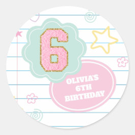 Adesivo Redondo Caderno varsity preppy pastel patch 6º aniversário