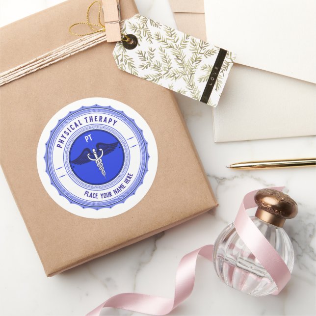 Adesivo Redondo Caduco de Terapia Física Azul Personalizado (Presentear)