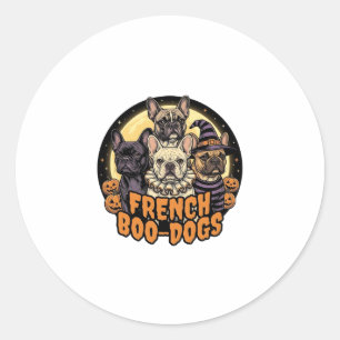 Adesivo Redondo Cães Boo Franceses de Halloween Design de Bulldog