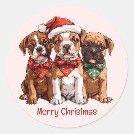 Adesivo Redondo Cães Boxer Feliz de Natal