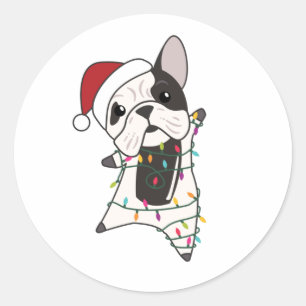 Adesivo Redondo Cães-Bulldog Feliz Natal Animais de inverno