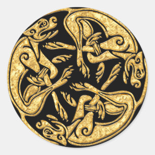 Adesivo Redondo Cães celtas dourados ornamentação tradicional arte