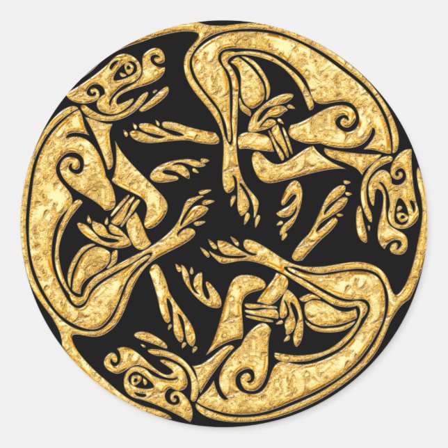 Adesivo Redondo Cães celtas dourados ornamentação tradicional arte (Frente)