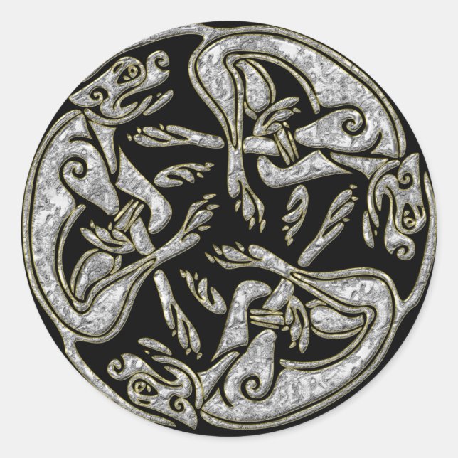 Adesivo Redondo Cães celtas, ouro tradicional e prata (Frente)