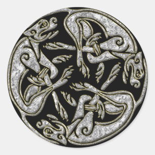 Adesivo Redondo Cães celtas, ouro tradicional e prata