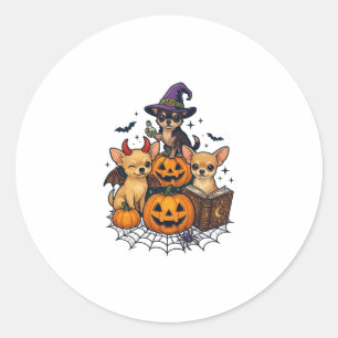 Adesivo Redondo Cães Chihuahua de Halloween Abóboras Chapéu de Bru