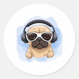 Adesivo Redondo Cães com Fones de ouvido 2