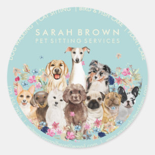 Adesivo Redondo Cães com Quadro Floral