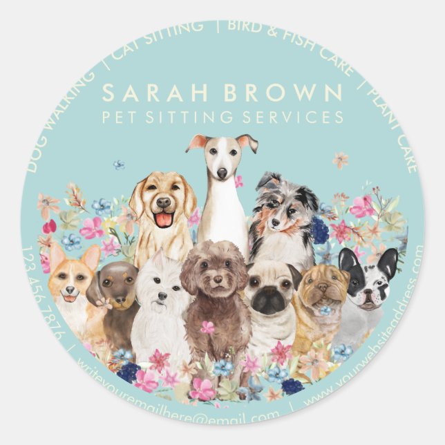 Adesivo Redondo Cães com Quadro Floral (Frente)