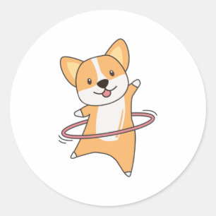 Adesivo Redondo Cães Corgi O Esporte Hullern Cachorro Bonito Engra