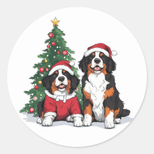 Adesivo Redondo Cães das Montanhas Bernesas de Natal