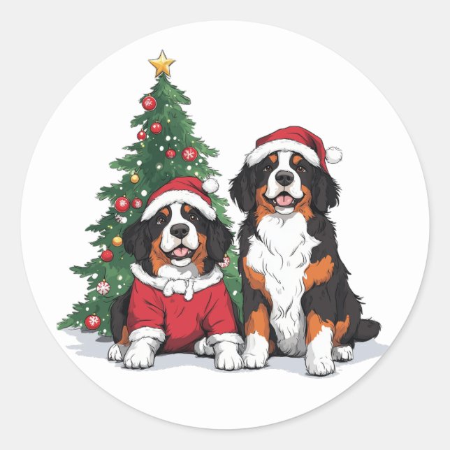 Adesivo Redondo Cães das Montanhas Bernesas de Natal (Frente)