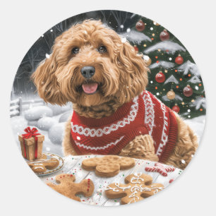 Adesivo Redondo Cães de Goldendoodle de Natal