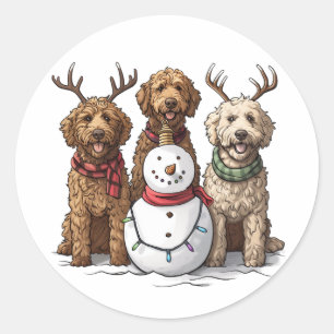 Adesivo Redondo Cães de Goldendoodle de Natal