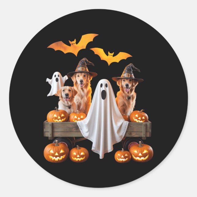Adesivo Redondo Cães de Halloween com Abóboras e Morcegos para Ani (Frente)