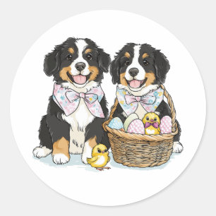 Adesivo Redondo Cães de Montanha Bernese páscoas