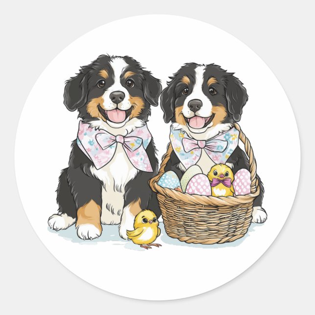 Adesivo Redondo Cães de Montanha Bernese páscoas (Frente)