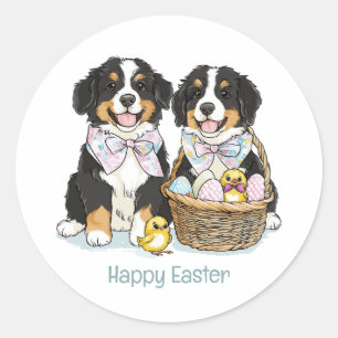 Adesivo Redondo Cães de Montanha felz pascoa Bernese