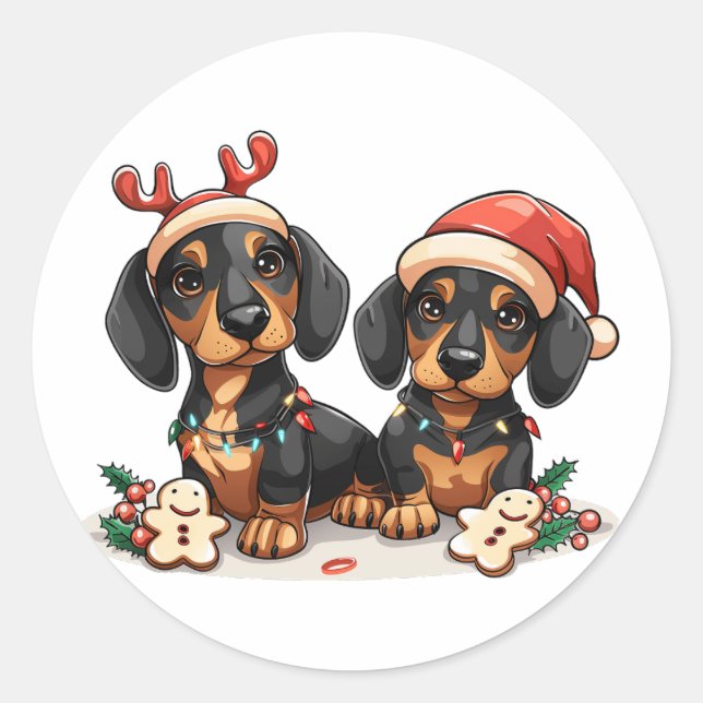 Adesivo Redondo Cães de Natal Dachshund (Frente)