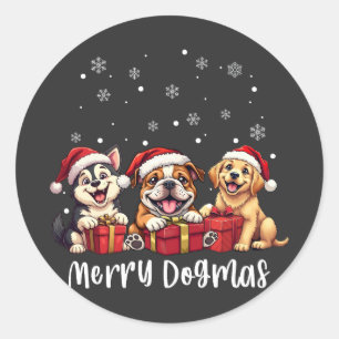 Adesivo Redondo Cães de Natal Feliz Dogmas