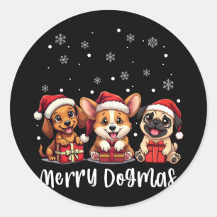 Adesivo Redondo Cães de Natal Feliz Dogmas