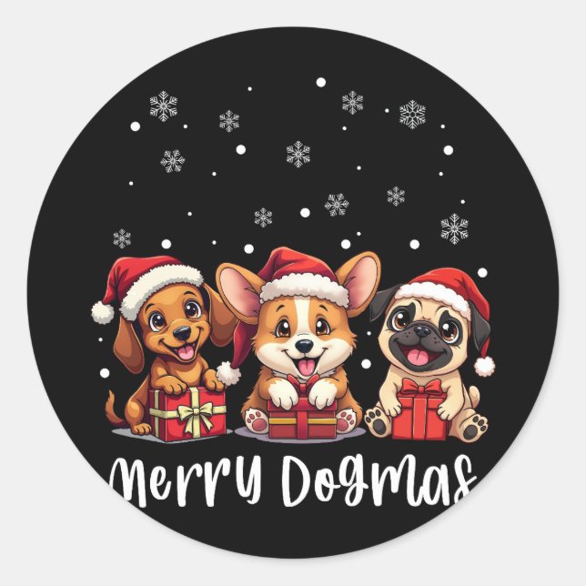 Adesivo Redondo Cães de Natal Feliz Dogmas (Frente)