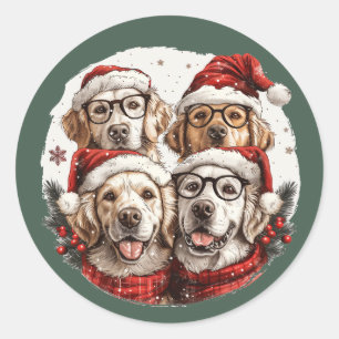 Adesivo Redondo Cães de varejo de Ouro de Natal