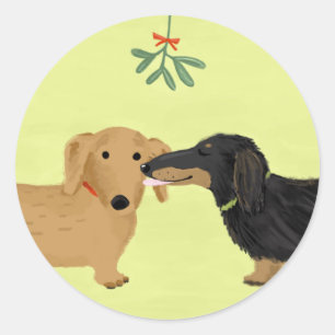 Adesivo Redondo Cães do Wiener do Natal do beijo   do visco dos
