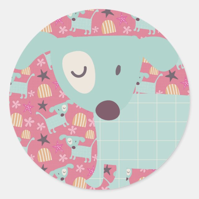 Adesivo Redondo Cães, Estrelas e Flores (Frente)