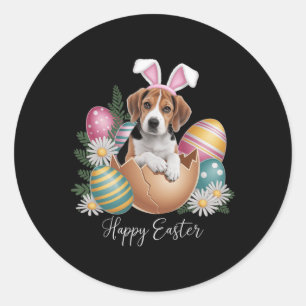 Adesivo Redondo Cães Florais Dia de Páscoa Cachorro Beagle Fofinho
