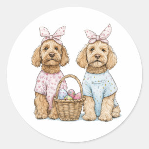 Adesivo Redondo Cães Goldendoodle de Páscoa