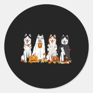 Adesivo Redondo Cães Husky Siberiano Fantasma Bruxa Múmia Hallowee