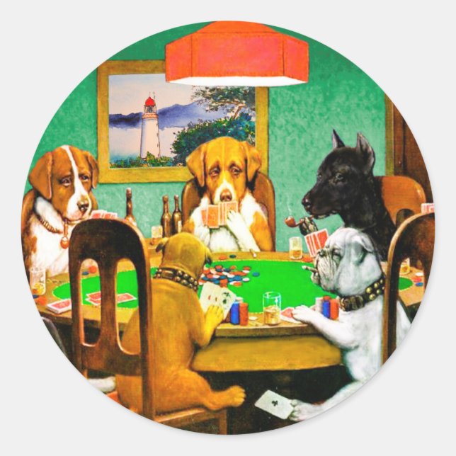 Adesivo Redondo Cães Jogando Poker