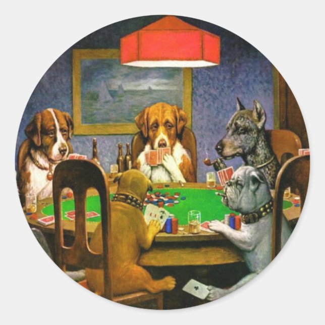 Adesivo Redondo Cães Jogando Poker (Frente)