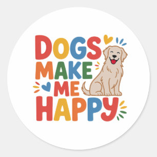 Adesivo Redondo Cães Me Fazem Feliz Citação Inspiradora de Amor a