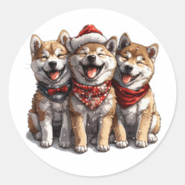 Adesivo Redondo Cães Papais noeis de Shiba Inu de Natal