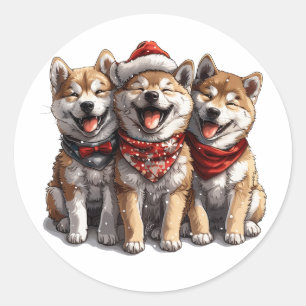 Adesivo Redondo Cães Papais noeis de Shiba Inu de Natal