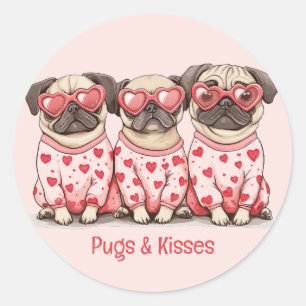 Adesivo Redondo Cães Pug E Kisses Dias de os namorados Pug