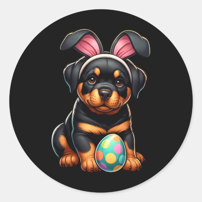Adesivo Redondo Cães Rottweiler páscoas Pets Pets Pés Ovos de Coel (Frente)
