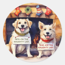 Adesivo Redondo Cães travesseiros Vinhetas de Natal