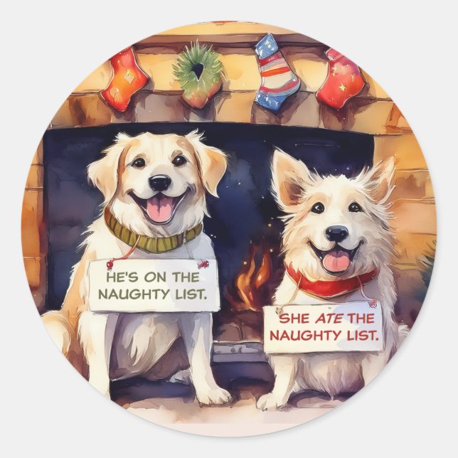 Adesivo Redondo Cães travesseiros Vinhetas de Natal (Frente)