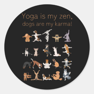Adesivo Redondo Cães Yoga Zen Karma Para Amantes de Cães e Yoga 