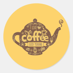Adesivo Redondo Café amantes da vintage retro cafeteria Eu adoro c