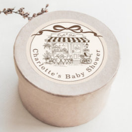 Adesivo Redondo Cafe Bebe Brown Stripes Parisian theme Baby Shower