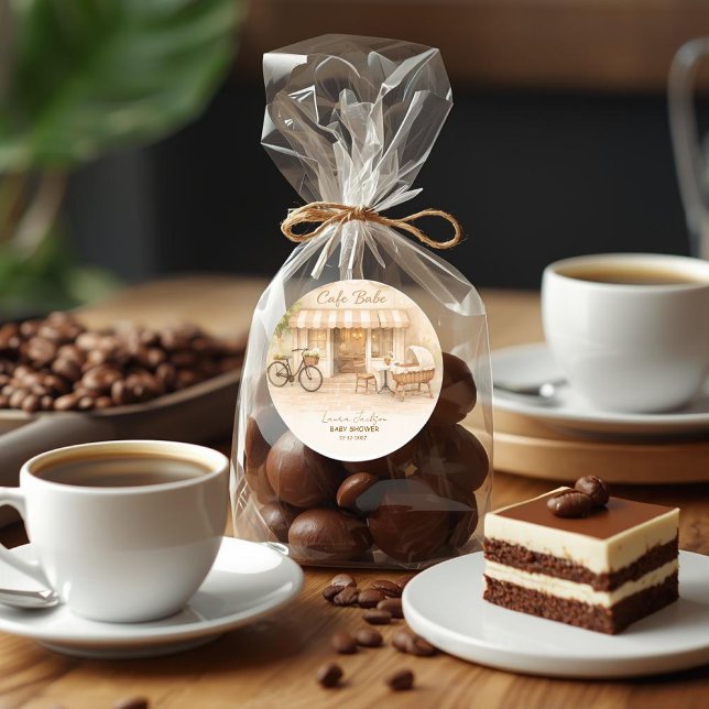 Adesivo Redondo Cafe Bebe Gender Neutral Elegant Brown Baby Shower (Criador carregado)