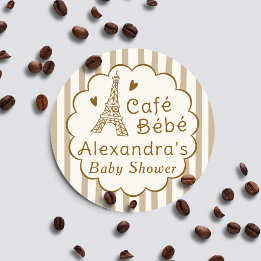Adesivo Redondo Café Bebe Paris Café Personalizado Chá de Bebê