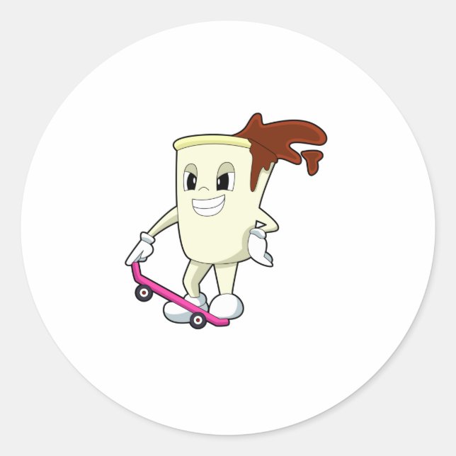 Adesivo Redondo Café como skater com skate (Frente)