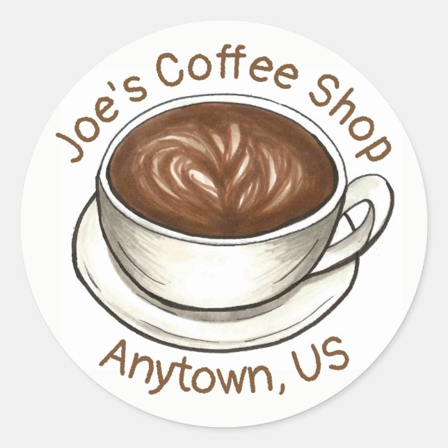 Adesivo Redondo Café Compro Latino da Taça Cappucino (Frente)