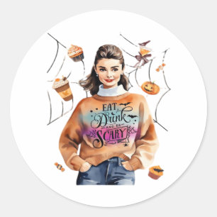 Adesivo Redondo Café Da Manhã À Bebida Do Halloween E Assustados