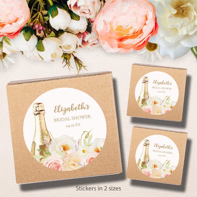 Adesivo Redondo Café da Manhã & Bubbly Floral Chá de Noiva (Brunch & Bubbly blush floral bridal shower round stickers - choose 1-1/2" or 3" )